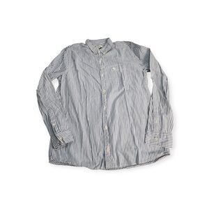 Abercrombie‎ Kids boys 17/18 stripe button up blue shirt logo EUC Preppy casual